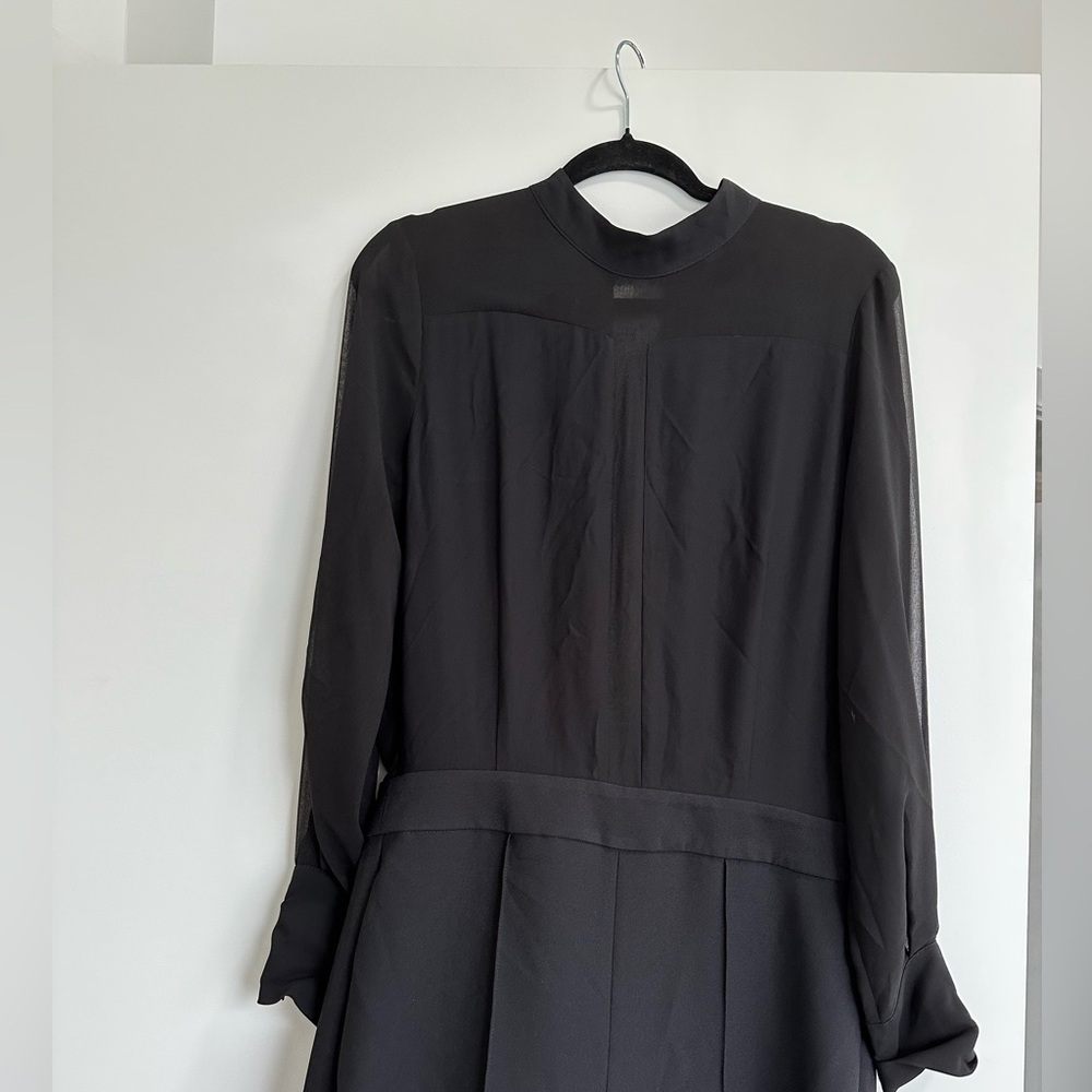 REISS Black sheer panel Long sleeve tailored jumpsuit